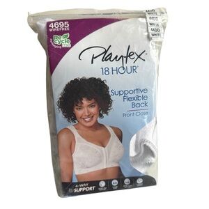 Playtex 18 Hour Bra 44D White Supportive Flexible Back Wirefree Front Closure
